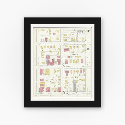 Old map wall art mockup — black gallery frame with white mat — Sanborn Fire Insurance Map from Canton, Fulton County, Illinois (1917), Sheet #0008