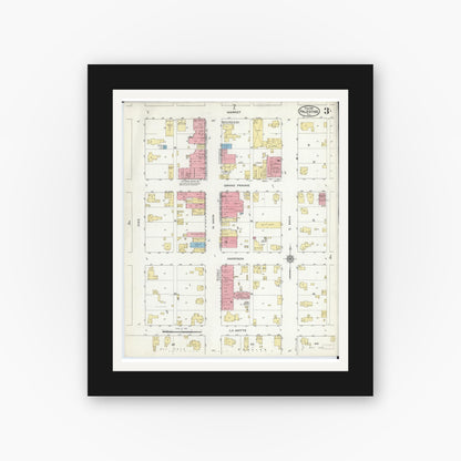 Old map wall art mockup — black gallery frame with white mat — Sanborn Fire Insurance Map from Palestine, Crawford County, Illinois (1916), Sheet #0003