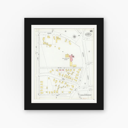Old map wall art mockup — black gallery frame with white mat — Sanborn Fire Insurance Map from Peekskill, Westchester County, New York (1900), Sheet #0021