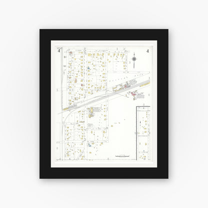 Old map wall art mockup — black gallery frame with white mat — Sanborn Fire Insurance Map from Plano, Collin County, Texas (1949), Sheet #0004