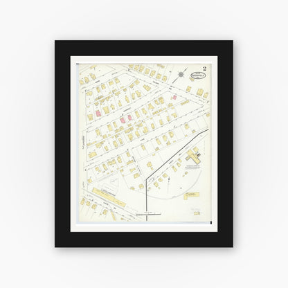 Old map wall art mockup — black gallery frame with white mat — Sanborn Fire Insurance Map from Brookville, Montgomery County, Ohio (1911), Sheet #0002