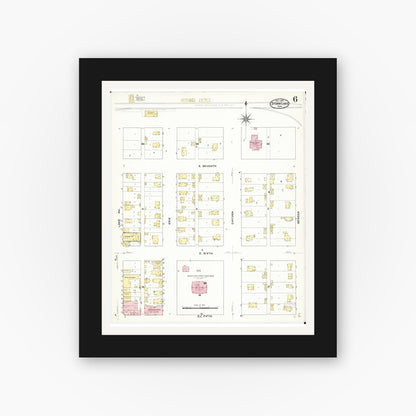 Old map wall art mockup — black gallery frame with white mat — Sanborn Fire Insurance Map from Storm Lake, Buena Vista County, Iowa (1909), Sheet #0006