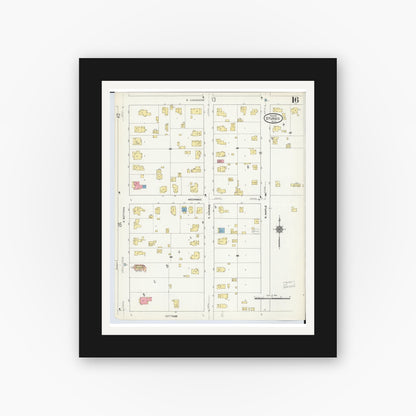 Old map wall art mockup — black gallery frame with white mat — Sanborn Fire Insurance Map from Sturgis, Saint Joseph County, Michigan (1911), Sheet #0016
