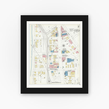 Old map wall art mockup — black gallery frame with white mat — Sanborn Fire Insurance Map from Logansport, Cass County, Indiana (1906), Sheet #0007