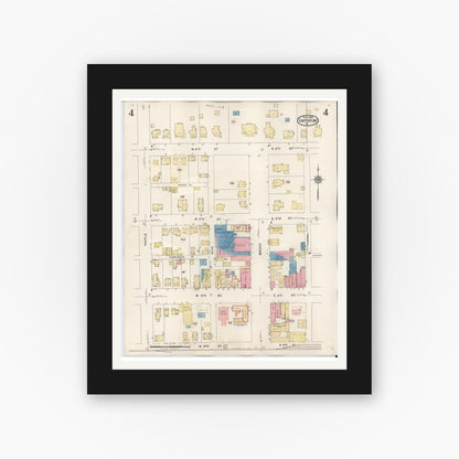 Old map wall art mockup — black gallery frame with white mat — Sanborn Fire Insurance Map from Emporium, Cameron County, Pennsylvania (1938), Sheet #0004