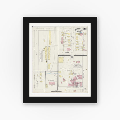 Old map wall art mockup — black gallery frame with white mat — Sanborn Fire Insurance Map from Springfield, Sangamon County, Illinois (1890), Sheet #0022