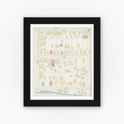 Old map wall art mockup — black gallery frame with white mat — Sanborn Fire Insurance Map from Owego, Tioga County, New York (1893), Sheet #0007