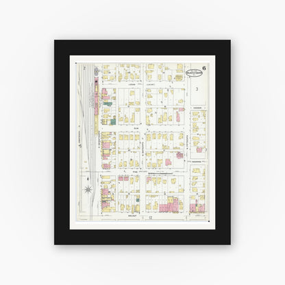 Old map wall art mockup — black gallery frame with white mat — Sanborn Fire Insurance Map from Murphysboro, Jackson County, Illinois (1909), Sheet #0006