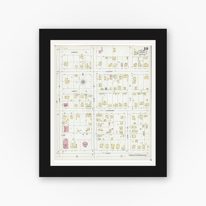 Old map wall art mockup — black gallery frame with white mat — Sanborn Fire Insurance Map from Canton, Fulton County, Illinois (1902), Sheet #0010