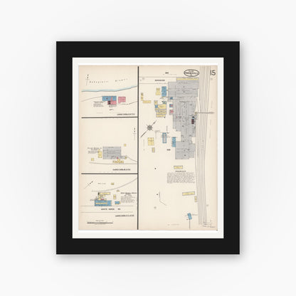 Old map wall art mockup — black gallery frame with white mat — Sanborn Fire Insurance Map from Phoenixville, Chester County, Pennsylvania (1921), Sheet #0015