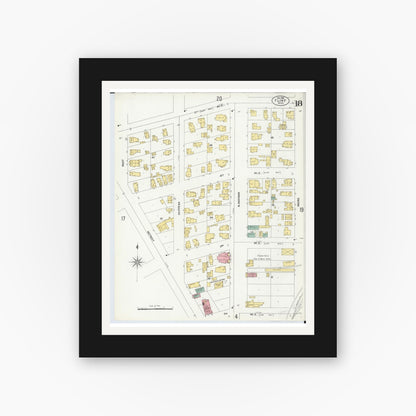 Old map wall art mockup — black gallery frame with white mat — Sanborn Fire Insurance Map from Flint, Genesee County, Michigan (1902), Sheet #0018