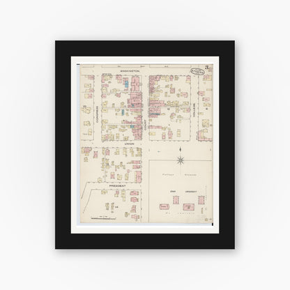 Old map wall art mockup — black gallery frame with white mat — Sanborn Fire Insurance Map from Athens, Athens County, Ohio (1885), Sheet #0003