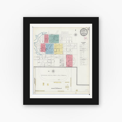 Old map wall art mockup — black gallery frame with white mat — Sanborn Fire Insurance Map from Roodhouse, Greene County, Illinois (1894), Sheet #0001