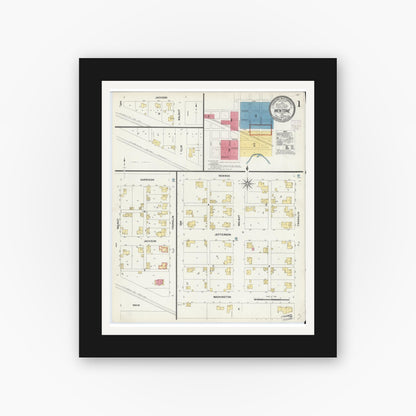 Old map wall art mockup — black gallery frame with white mat — Sanborn Fire Insurance Map from Mentone, Kosciusko County, Indiana (1907) - Complete Map Set