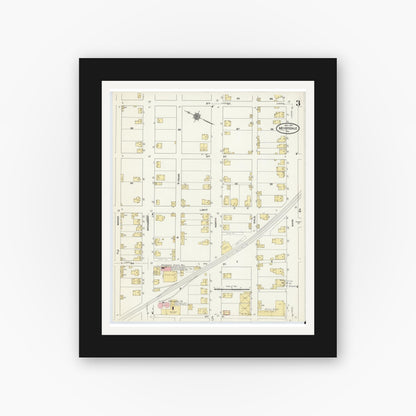 Old map wall art mockup — black gallery frame with white mat — Sanborn Fire Insurance Map from Meyersdale, Somerset County, Pennsylvania (1910), Sheet #0003