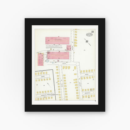 Old map wall art mockup — black gallery frame with white mat — Sanborn Fire Insurance Map from High Point, Guilford County, North Carolina (1917), Sheet #0021
