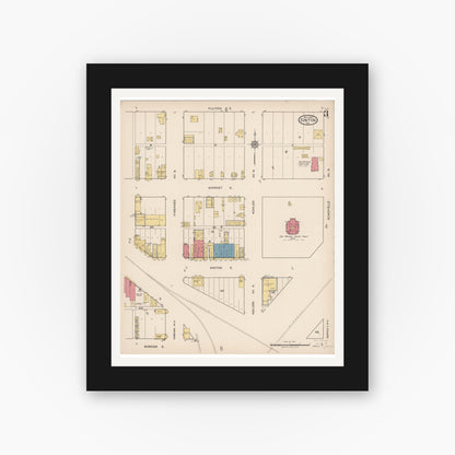 Old map wall art mockup — black gallery frame with white mat — Sanborn Fire Insurance Map from Sinton, San Patricio County, Texas (1922), Sheet #0003