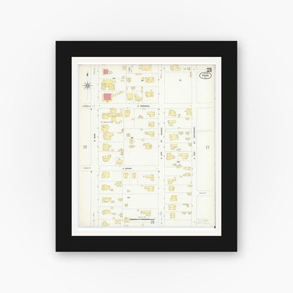 Old map wall art mockup — black gallery frame with white mat — Sanborn Fire Insurance Map from Paris, Lamar County, Texas (1908), Sheet #0021