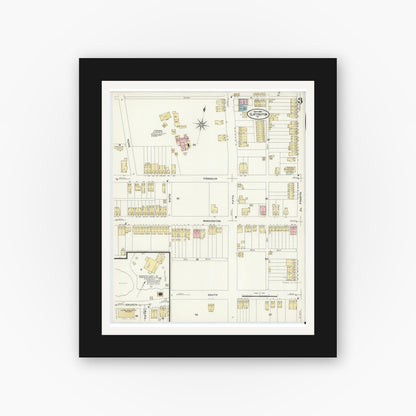 Old map wall art mockup — black gallery frame with white mat — Sanborn Fire Insurance Map from Slatington, Lehigh County, Pennsylvania (1908), Sheet #0003