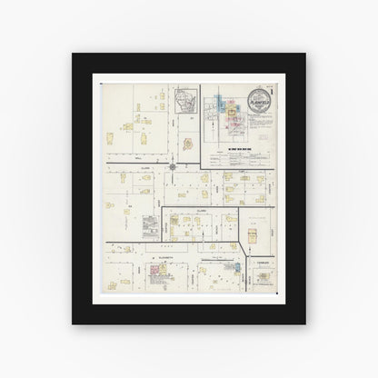 Old map wall art mockup — black gallery frame with white mat — Sanborn Fire Insurance Map from Plainfield, Waushara County, Wisconsin (1914) - Complete Map Set