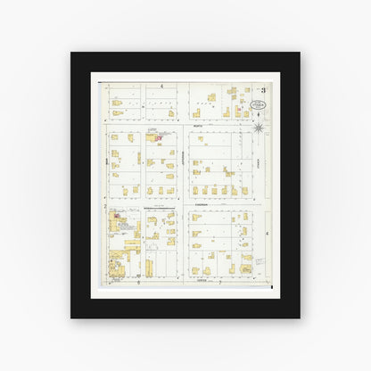 Old map wall art mockup — black gallery frame with white mat — Sanborn Fire Insurance Map from Ithaca, Gratiot County, Michigan (1900), Sheet #0003