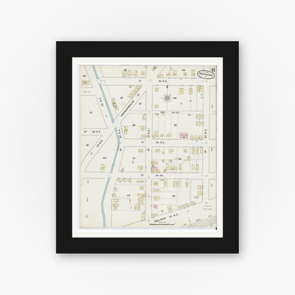 Old map wall art mockup — black gallery frame with white mat — Sanborn Fire Insurance Map from Roanoke, Independent Cities, Virginia (1889), Sheet #0006