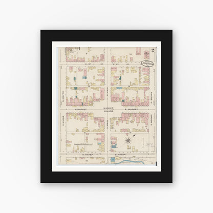 Old map wall art mockup — black gallery frame with white mat — Sanborn Fire Insurance Map from Lewistown, Mifflin County, Pennsylvania (1885), Sheet #0002