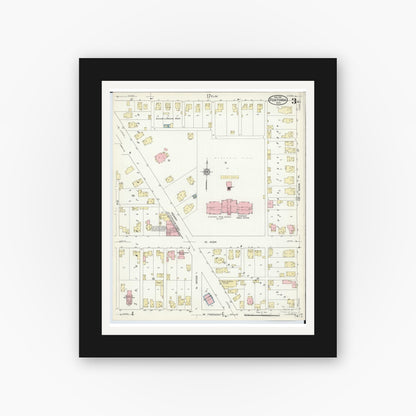 Old map wall art mockup — black gallery frame with white mat — Sanborn Fire Insurance Map from Fostoria, Seneca, Hancock, And Wood Counties, Ohio (1914), Sheet #0003