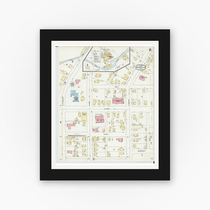Old map wall art mockup — black gallery frame with white mat — Sanborn Fire Insurance Map from Massillon, Stark County, Ohio (1896), Sheet #0006