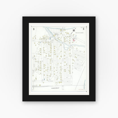 Old map wall art mockup — black gallery frame with white mat — Sanborn Fire Insurance Map from Union City, Branch And Calhoun Counties, Michigan (1940), Sheet #0005