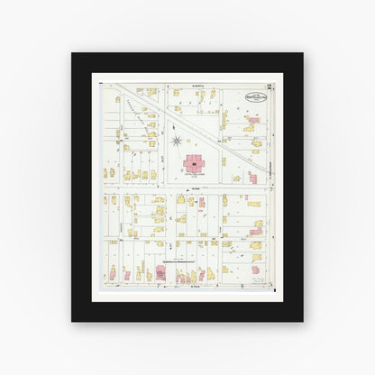 Old map wall art mockup — black gallery frame with white mat — Sanborn Fire Insurance Map from New Philadelphia, Tuscarawas County, Ohio (1901), Sheet #0002