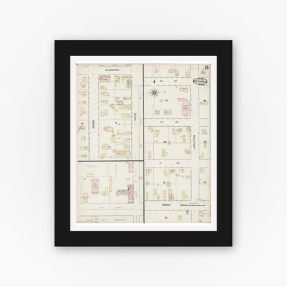 Old map wall art mockup — black gallery frame with white mat — Sanborn Fire Insurance Map from Menasha, Winnebago County, Wisconsin (1887), Sheet #0006