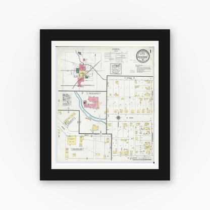 Old map wall art mockup — black gallery frame with white mat — Sanborn Fire Insurance Map from Green Springs, Sandusky And Seneca Counties, Ohio (1921), Sheet #0001