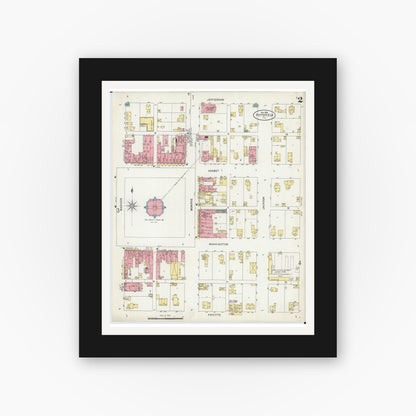 Old map wall art mockup — black gallery frame with white mat — Sanborn Fire Insurance Map from Pittsfield, Pike County, Illinois (1898), Sheet #0002