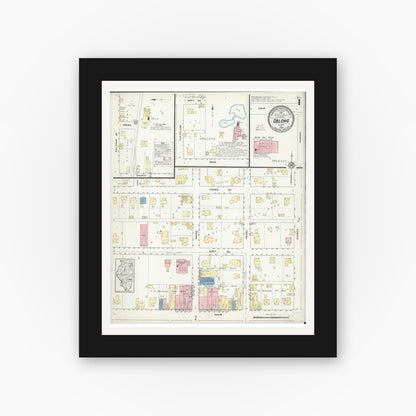 Old map wall art mockup — black gallery frame with white mat — Sanborn Fire Insurance Map from Oblong, Crawford County, Illinois (1914), Sheet #0001