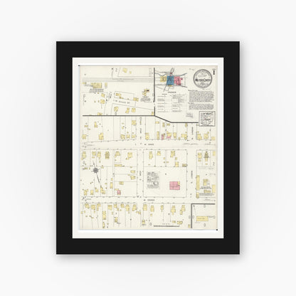 Old map wall art mockup — black gallery frame with white mat — Sanborn Fire Insurance Map from Milford Center, Union County, Ohio (1921), Sheet #0001