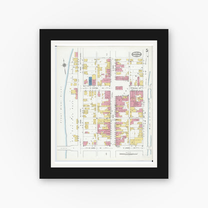 Old map wall art mockup — black gallery frame with white mat — Sanborn Fire Insurance Map from Miamisburg, Montgomery County, Ohio (1919), Sheet #0005