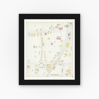 Old map wall art mockup — black gallery frame with white mat — Sanborn Fire Insurance Map from Durham, Durham County, North Carolina (1898), Sheet #0003