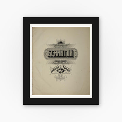Old map wall art mockup — black gallery frame with white mat — Sanborn Fire Insurance Map from Scranton, Lackawanna County, Pennsylvania (1920), Sheet #0001