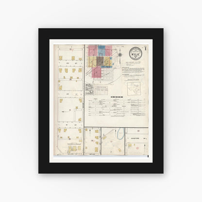 Old map wall art mockup — black gallery frame with white mat — Sanborn Fire Insurance Map from Wylie, Collin County, Texas (1934), Sheet #0001