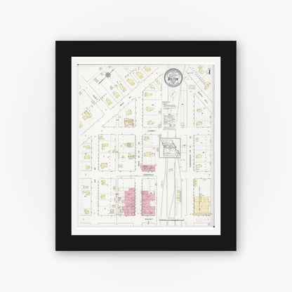 Old map wall art mockup — black gallery frame with white mat — Sanborn Fire Insurance Map from Belton, Cass County, Missouri (1914) - Complete Map Set