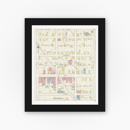 Old map wall art mockup — black gallery frame with white mat — Sanborn Fire Insurance Map from Dugger, Sullivan County, Indiana (1915), Sheet #0002