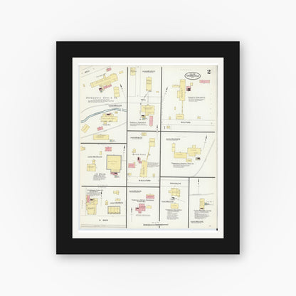 Old map wall art mockup — black gallery frame with white mat — Sanborn Fire Insurance Map from Thomasville, Davidson County, North Carolina (1908), Sheet #0002