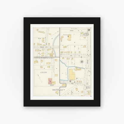 Old map wall art mockup — black gallery frame with white mat — Sanborn Fire Insurance Map from Nyack, Rockland County, New York. (1903), Sheet #0013