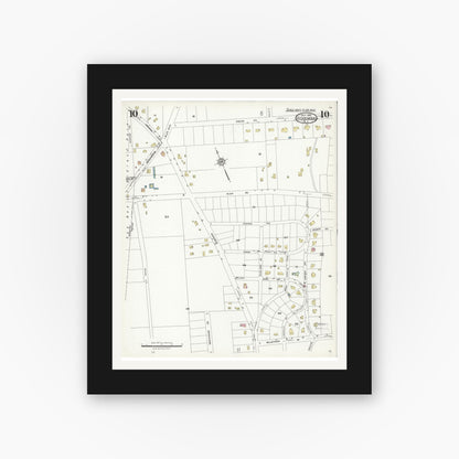 Old map wall art mockup — black gallery frame with white mat — Sanborn Fire Insurance Map from Ridgewood, Bergen County, New Jersey (1924), Sheet #0010