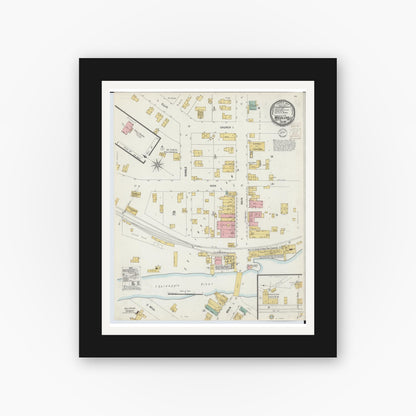 Old map wall art mockup — black gallery frame with white mat — Sanborn Fire Insurance Map from Middleville, Barry County, Michigan (1899), Sheet #0001