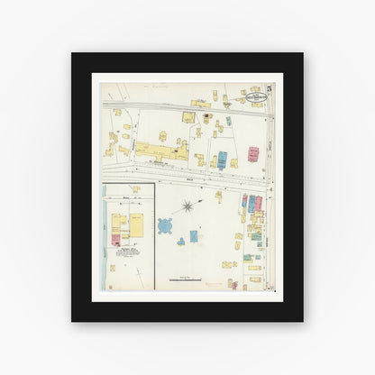 Old map wall art mockup — black gallery frame with white mat — Sanborn Fire Insurance Map from Great Barrington, Berkshire County, Massachusetts (1898), Sheet #0005