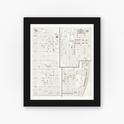 Old map wall art mockup — black gallery frame with white mat — Sanborn Fire Insurance Map from Duquesne, Allegheny County, Pennsylvania (1925), Sheet #0013