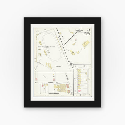 Old map wall art mockup — black gallery frame with white mat — Sanborn Fire Insurance Map from Hanover, York County, Pennsylvania (1909), Sheet #0023