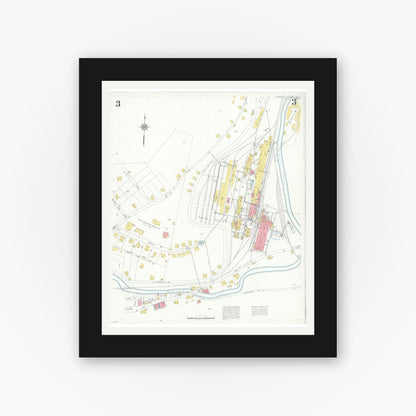Old map wall art mockup — black gallery frame with white mat — Sanborn Fire Insurance Map from Sylva, Jackson County, North Carolina (1933), Sheet #0003